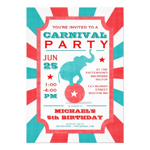 Red | Turquoise Carnival Party Big Top Birthday Personalized Announcement