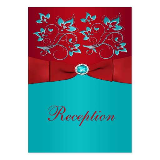 Red, Turquoise Floral Reception Enclosure Card Business Card Templates (front side)