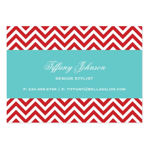 Red & Turquoise Modern Chevron Stripes Business Card Templates (back side)