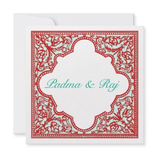 Red &amp; Turquoise Vintage Frame Wedding Invitation