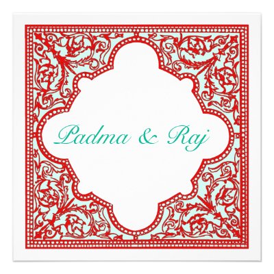 Red & Turquoise Vintage Frame Wedding Invitation