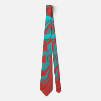 Red Turquoise Wavy Lines Tie