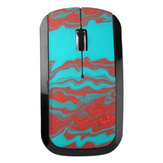 Red Turquoise Wavy Lines Wireless Mouse