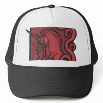 Red Unicorn Black Trucker Hat Cap
