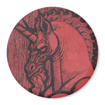 Red Unicorn Large 3inch Round Magnet by FaunTrooper Red Unicorn Large 3inch Round Magnet