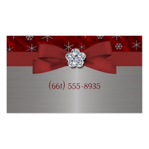 Red Velour & Silver Snowflakes Business Card Templates (back side)