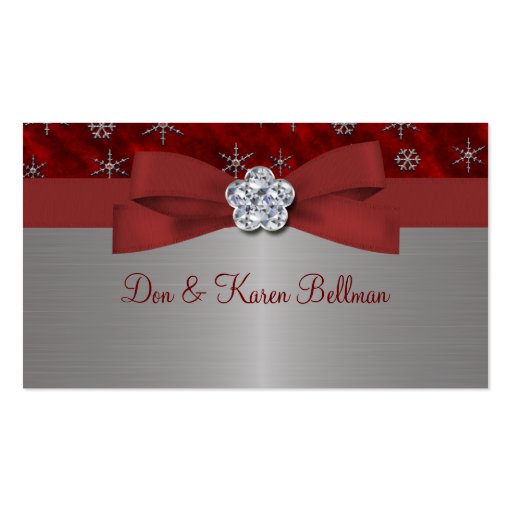 Red Velour & Silver Snowflakes Business Card Templates (front side)