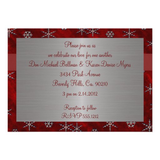 Red Velour & Silver Snowflakes Personalized Invitation