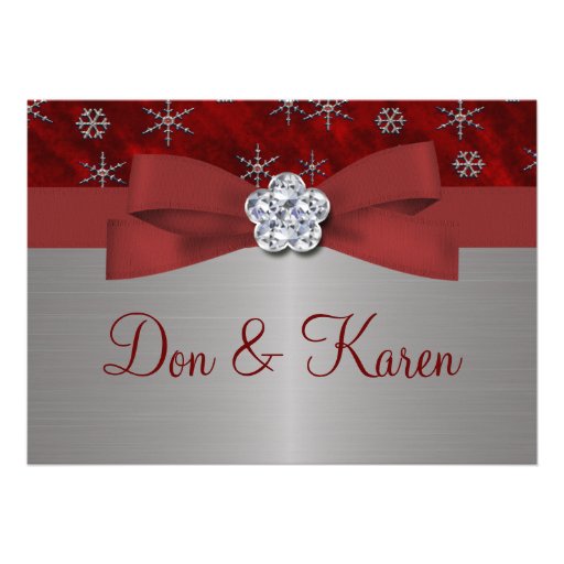 Red Velour & Silver Snowflakes Personalized Invitation