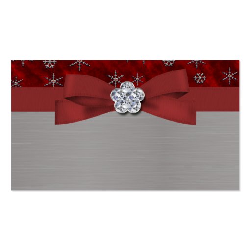 Red Velour & Silver Snowflakes Jewel Business Card Template (back side)