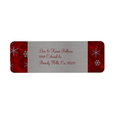 Red Velour &amp; Silver Snowflakes Custom Return Address Label