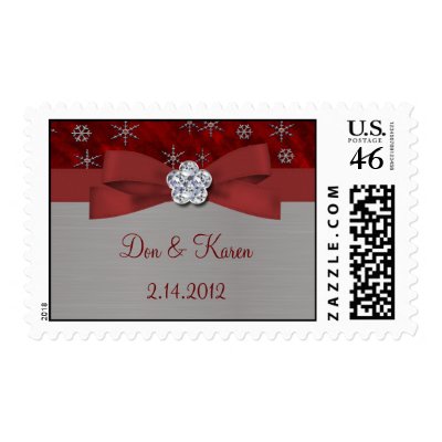 Red Velour &amp; Silver Snowflakes Postage