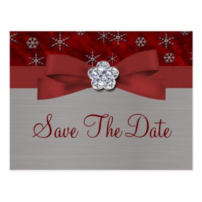 Red Velour & Silver Snowflakes Save The Date 3 Post Card