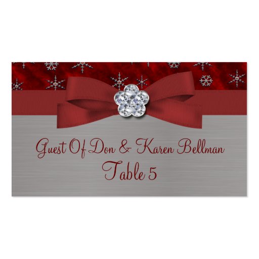 Red Velour & Silver Snowflakes Table Business Card (front side)