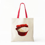 Red velvet cupcake with bow tote bags