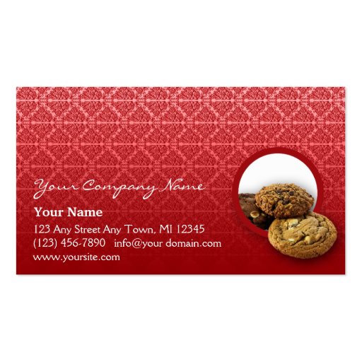 Red Velvet Damask Desserts Business Business Card Templates (front side)