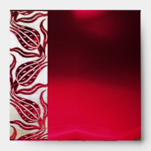 RED VELVET DAMASK TULIPS  Burgundy White Envelopes