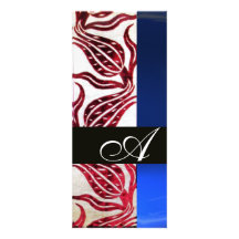 RED VELVET DAMASK TULIPS MONOGRAM Burgundy Blue Personalized Invites