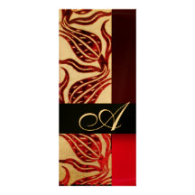 RED VELVET DAMASK TULIPS MONOGRAM Burgundy Gold Custom Announcements