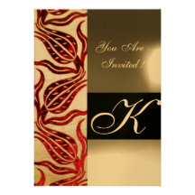RED VELVET DAMASK TULIPS MONOGRAM Burgundy Gold Custom Invitation