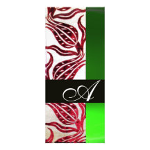 RED VELVET DAMASK TULIPS MONOGRAM Burgundy Green Personalized Invitations