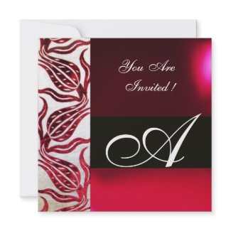 RED VELVET DAMASK TULIPS MONOGRAM Burgundy White invitation