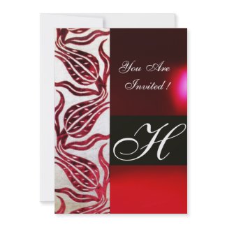 RED VELVET DAMASK TULIPS MONOGRAM Burgundy White invitation