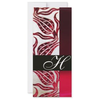 RED VELVET DAMASK TULIPS MONOGRAM Burgundy White invitation