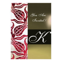 RED VELVET DAMASK TULIPS MONOGRAM Burgundy White Personalized Announcement