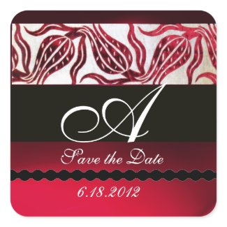 RED VELVET DAMASK TULIPS MONOGRAM Burgundy White sticker
