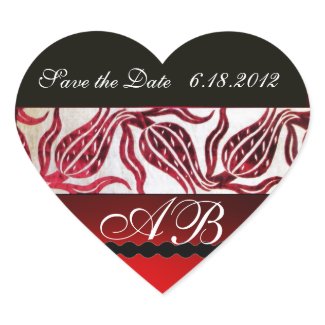 RED VELVET DAMASK TULIPS MONOGRAM Burgundy White sticker