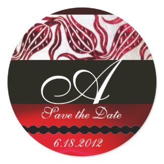 RED VELVET DAMASK TULIPS MONOGRAM Burgundy White sticker