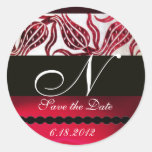 RED VELVET DAMASK TULIPS MONOGRAM Burgundy White Sticker
