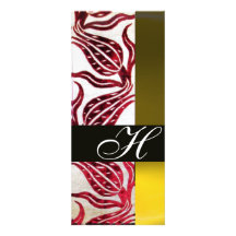 RED VELVET DAMASK TULIPS MONOGRAM Burgundy Yellow Personalized Announcements