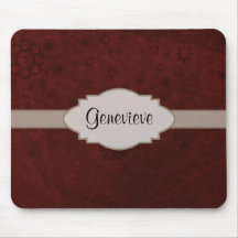 Red Velvet Retro Floral Abstract Nameplate Mousepad