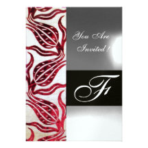 RED VELVET TULIP MONOGRAM Burgundy White Ice Personalized Invitation
