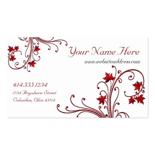 Red Vine/Maple Leaf Design Business Cards