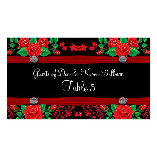 Red Vine Roses On Black Table Business Card Template