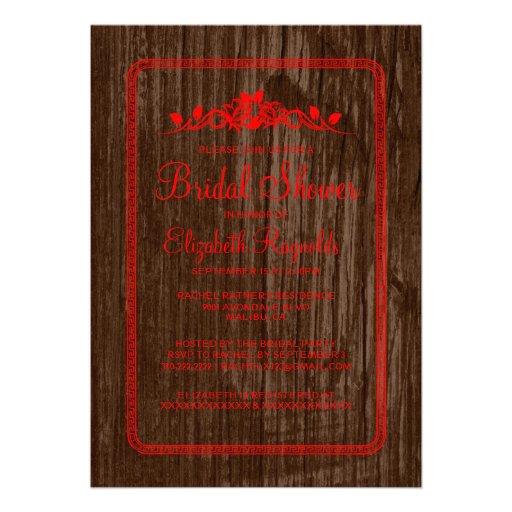 Red Vintage Barn Wood Bridal Shower Invitations