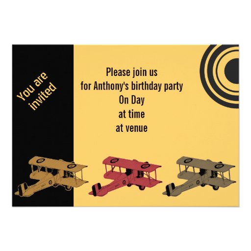 red vintage biplane boy's birthday invite