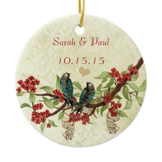 Red Vintage Bird Save the Date Photo Brown Notes ornament