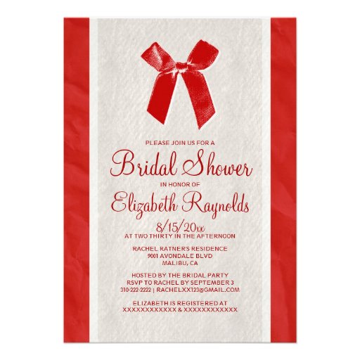 Red Vintage Bow & Linen Bridal Shower Invitations