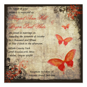 Red Vintage Butterfly Wedding Invitation