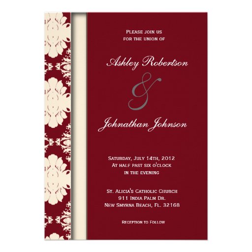 Red Vintage damask wedding invite