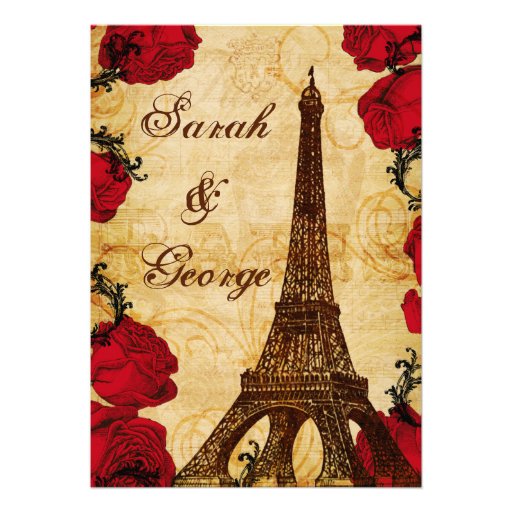 red vintage eiffel tower Paris wedding invite