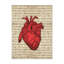 Red vintage heart postcard