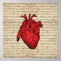 Red vintage heart print