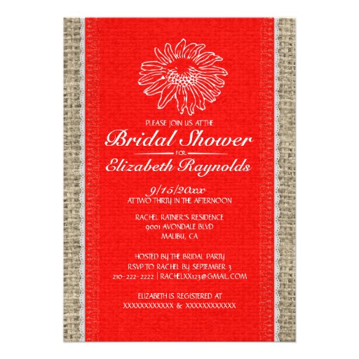 Red Vintage Lace Bridal Shower Invitations