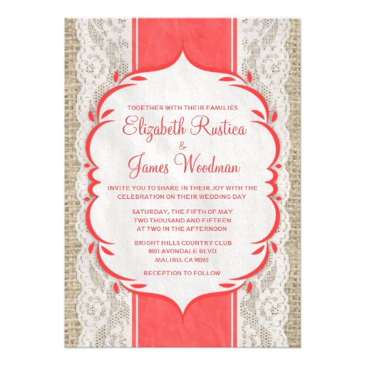 Red Vintage Linen Burlap Lace Wedding Invitations