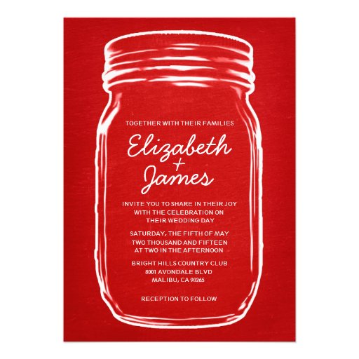 Red Vintage Mason Jar Wedding Invitations